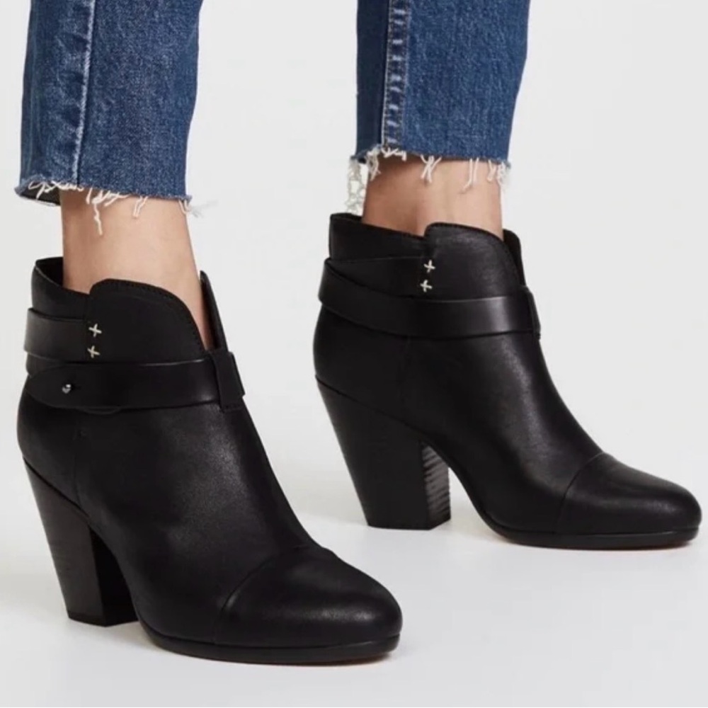 rag & bone Black Leather Harrow Heeled Ankle Booties - Size 8.5